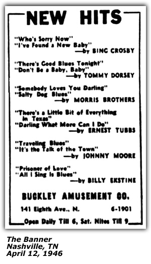 Promo Ad - New Hits - Morris Brothers - Buckley Amusement - April 1946