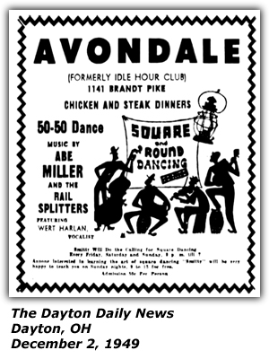 Promo Ad - Avondale - Abe Miller and the Rail Splitters - Wert Harlan - December 1949