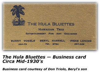 Beryl Harrell - Sunny Vogel - Irene Luning - Hula Bluettes Business Card