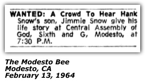 Promo Ad - Modesto, CA - Jimmie Rodgers Snow - February 1964
