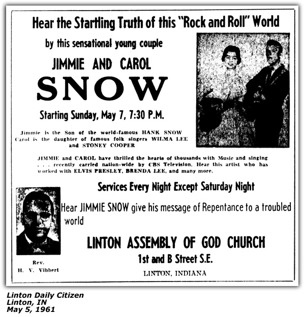 Jimmie and Carol Snow - Startling Truth of This Rock and Roll World - Linton Assembly of God - Linton, IN - May 1961