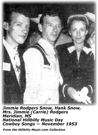 Jimmie Rodgers Snow, Hank Snow, Carrie Rodgers - National Hillbilly Music Day - Cowboy Songs - November 1953