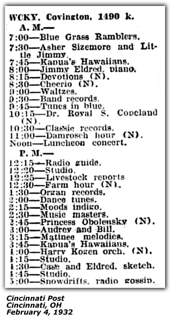 WCKY Radio Log - February 1932