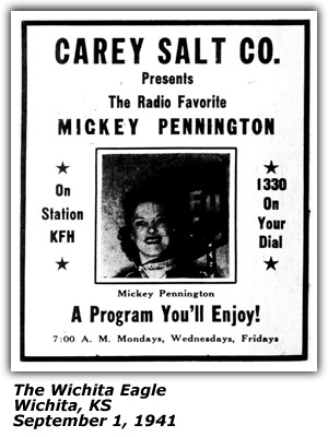 Promo Ad - KFH - Carey Salt Co. - Cousin Mickey Pennington - September 1941