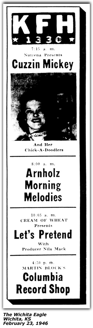 Promo Ad - KFH Nutrena - Cuzzin Mickey and Her Chick-a-Doodlers - Feb 1946