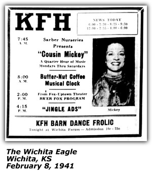 Promo Ad - KFH - Sarber Nurseries - Cousin Mickey Pennington - Feburary 1941