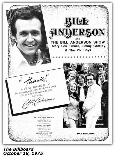 Bill Anderson; Po' Boys; Mary Lou Turner; Billboard Ad - 1975