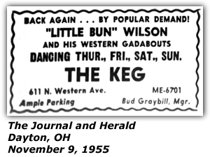Promo Ad - The Keg - Dayton, OH - Bun Wilson and his Western Gadabouts - November 1955