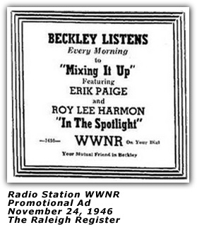 Roy Lee Harmon - WWNR Ad - 1946