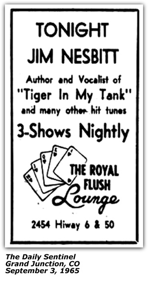 Promo Ad - The Royal Flush Lounge - Grand Junction, CO - Jim Nesbitt - September 1965