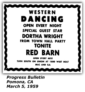 Promo Ad - Red Barn - March 1959 - Dortha Wright - Pomona, CA