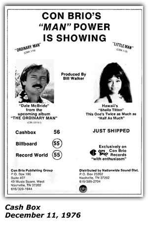 Promo Ad - Cash Box - Con Brio Records - Dale McBride - Bill Walker - Sheila Tilton - December 1976