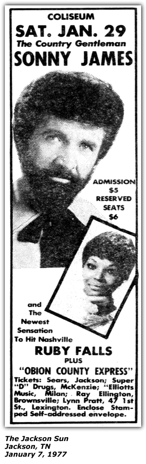 Promo Ad - Coliseum - Jackson, TN - Sonny James - Ruby Falls - January 1977