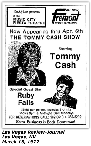 Promo Ad - Fremont Hotel & Casino - Las Vegas, NV - Tommy Cash - Ruby Falls - March 1977