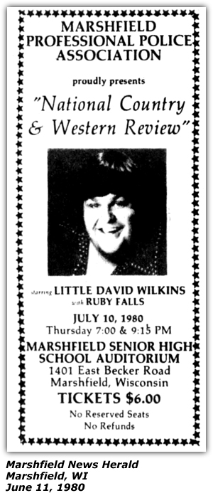 Promo Ad - Marshfield Senior High School Auditorium - Marshfield, WI - Little David Wilkins - Ruby Falls - June 1980