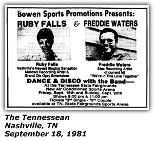 Promo Ad - Tennessee State Fairgrounds - Ruby Falls - Freddie Waters - September 1981