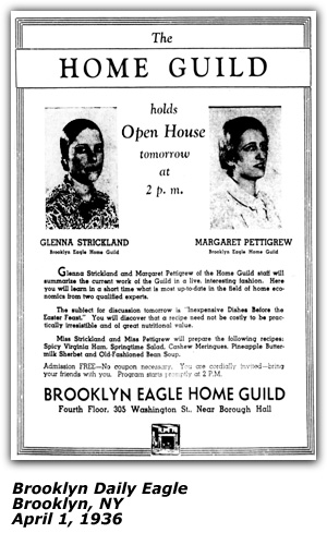 Promo Ad - Glenna Strickland - Brooklyn Eagle Home Guild - April 1936