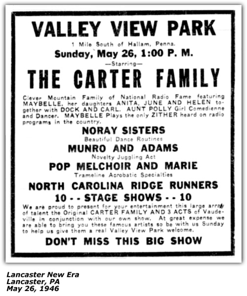 Valley View Park - Promo Ad - May 1946 - Doc and Carl