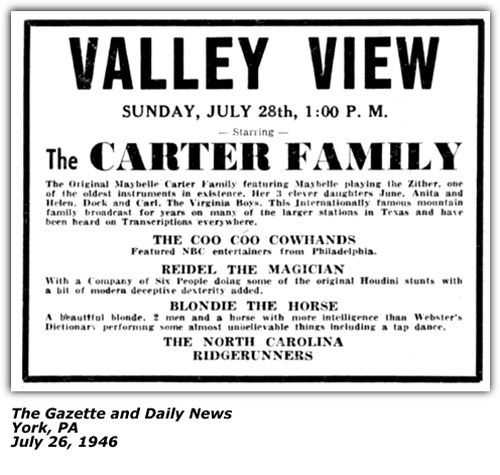 Valley View Park - Promo Ad - July 1946 - Doc and Carl