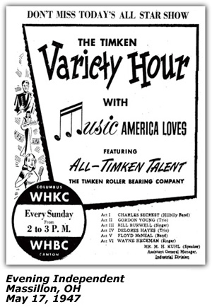 Promo Ad - The Timken Variety Hour - Chuck Secrest - WHKC - Canton, OH - May 1947