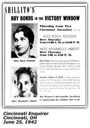 Promo Ad - Shillito's - Buy Bonds in the Victory Window - Minabelle Abbott - Cincinnati, OH - June 1942