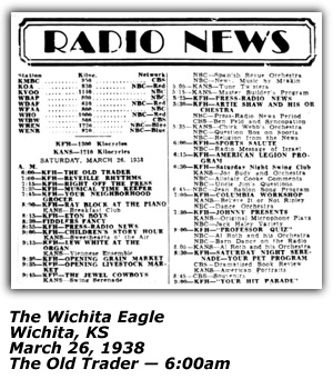 Promo Ad - Radio Log - KFH - The Old Trader - Vernon Reed - March 1938