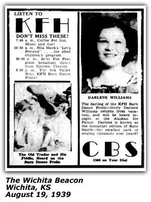 Promo Ad - Wichita Beacon - KFH - The Old Trader - Darlene Williams - August 1939