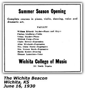 Promo Ad - Wichita College Of Music - Mrs. Vernon Reed - June 1930