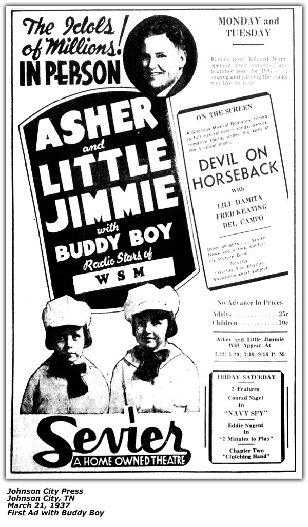 Promo Ad - Family Circle Songs Folio - Nashville, TN - Asher and Little Jimmie - November 1937