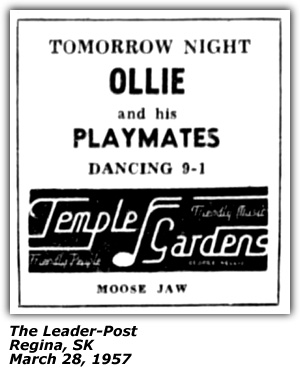 Promo Ad - Temple Gardens - Moose Jaw, SK - Ollie and his Playmates - March 1957