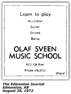 Promo Ad - Olaf Sveen Music School - Edmonton, AB - August 1972