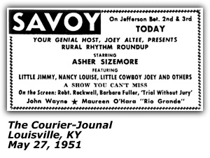 Promo Ad - Deer Creek Ranch - North Vernon, IN - WSM Grand Ole Opry - Marty Robbins - Ken Marvin - Lee Emerson - Glenn Douglas - Asher Sizemore - August 1956