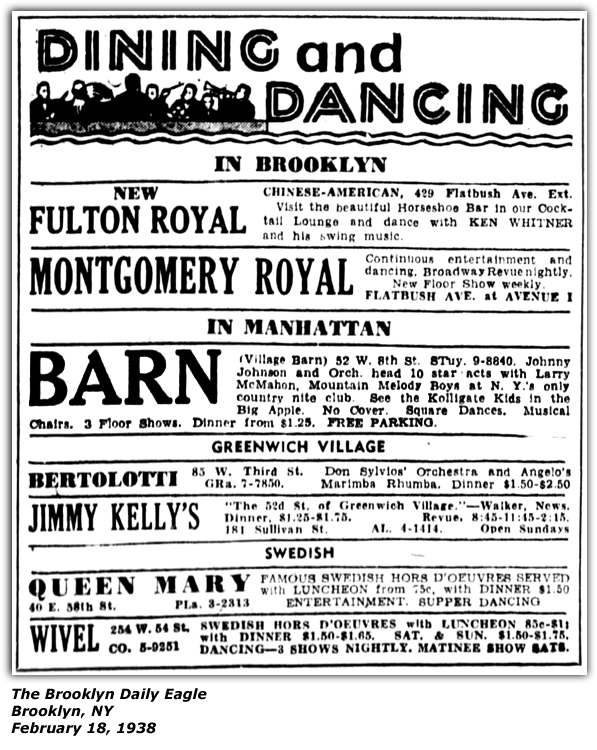 Promo Ad - Village Barn - New York, NY - Mountain Melody Boys - Feb 18 1938